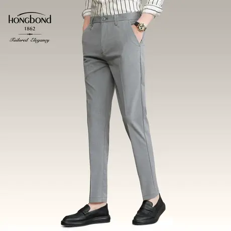 红邦创衣 2023春秋男士休闲裤抗皱免烫长裤修身直筒潮流商务弹力商品大图
