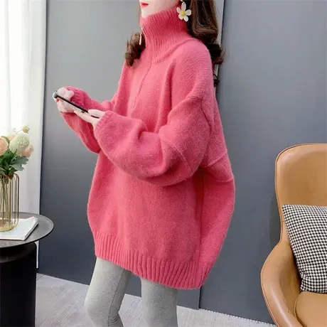 宽松慵懒风半拉链高领毛衣女秋冬2023年新款加厚软糯百搭针织上衣商品大图