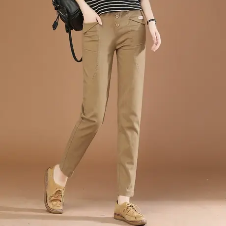 韩潮袭人松紧腰直筒工装裤女2022秋装新款宽松哈伦西装休闲长裤子图片