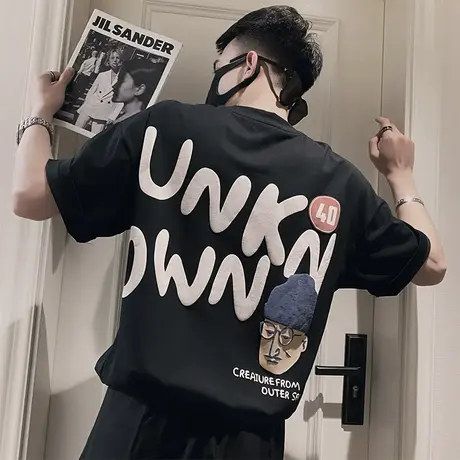 短袖t恤男夏季百搭ins潮牌上衣网红休闲薄款百搭时尚休闲字母半袖商品大图