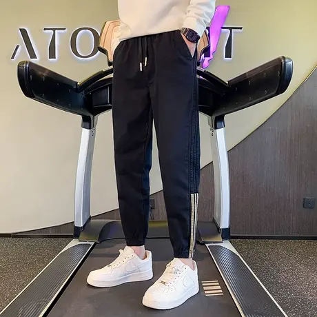 春秋季2022新款潮牌小脚ins青少年修身小脚条纹学生束腿裤牛仔裤商品大图