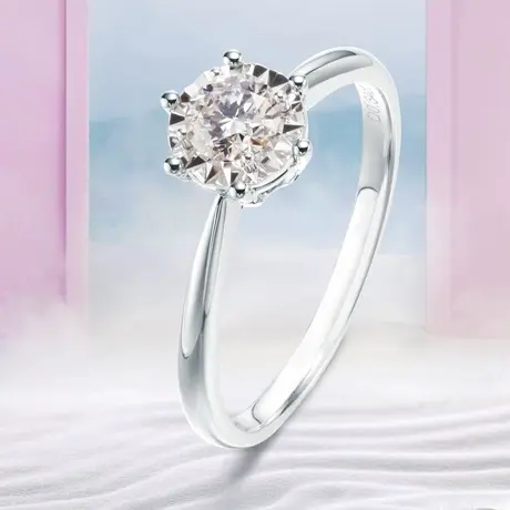 珂兰 白18K金钻石戒指经典六爪钻戒20分30分车花钻戒结婚求婚戒女图片