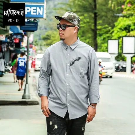 伟臣潮牌大码男装潮流ins新品大码衬衫肥佬加肥加大宽松长袖衬衣商品大图