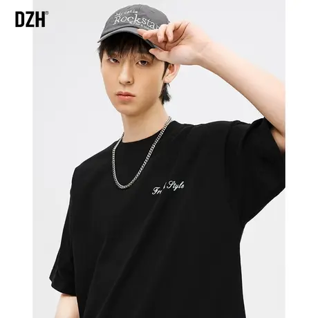 男士黑色t恤男短袖潮牌纯棉上衣夏季2024年新款男装休闲百搭体恤商品大图