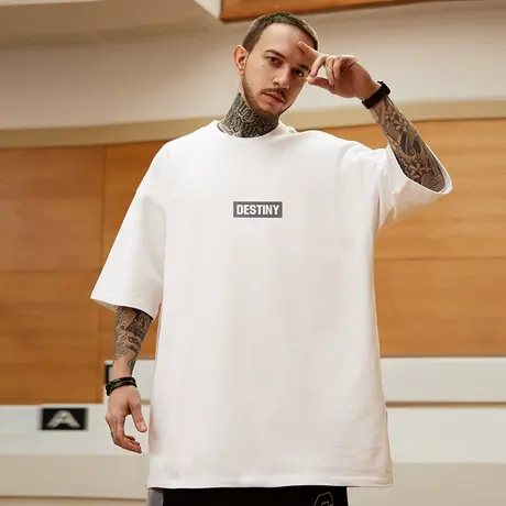 300g重磅2025新款国潮短袖t恤字母大码圆领纯棉潮牌白色打底半袖图片