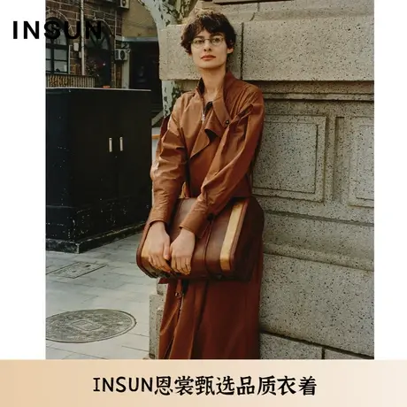 INSUN恩裳夏季棉质立领宽松袖长款风衣图片