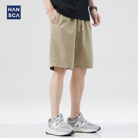 hansca简约日系休闲短裤男夏季薄款宽松大码直筒纯棉工装五分裤子商品大图