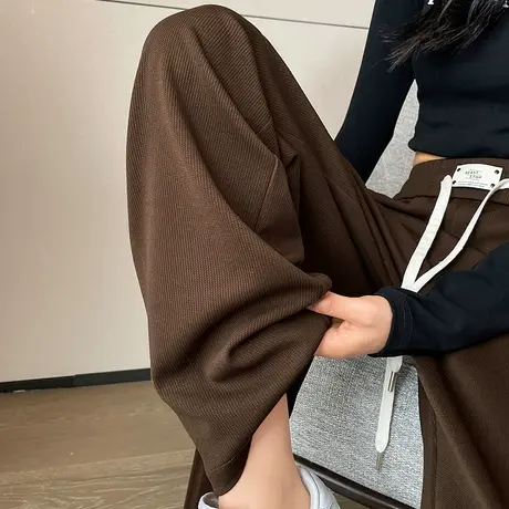 针织阔腿裤女春秋2024新款高腰垂感休闲百搭小个子窄版直筒拖地裤商品大图