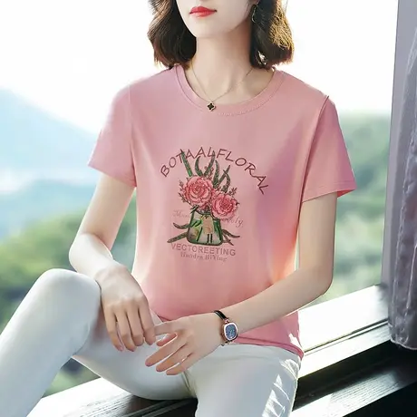 重工刺绣花纯棉t恤女士精致设计感短袖上衣时尚中年妈妈夏装衬衫商品大图