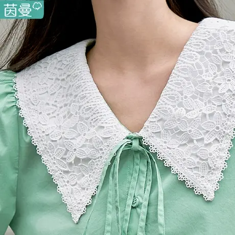 茵曼法式蕾丝花边娃娃领衬衫女士2024春季新款蝴蝶结系带衬衣纯棉图片