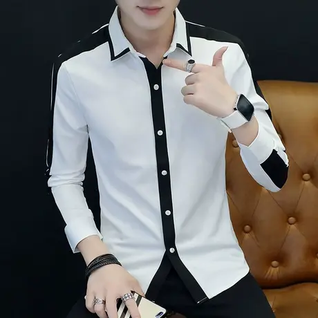 2023男士个性长袖衬衫男发型师秋季薄款休闲衬衣潮流帅气夜场上衣商品大图