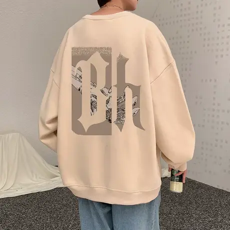 秋冬季卫衣男潮牌圆领无帽外套美式宽松印花打底衫内搭长袖上衣服商品大图