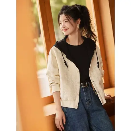 时尚气质休闲连帽外套2023年秋季新款淑女温柔宽松显瘦通勤上衣商品大图