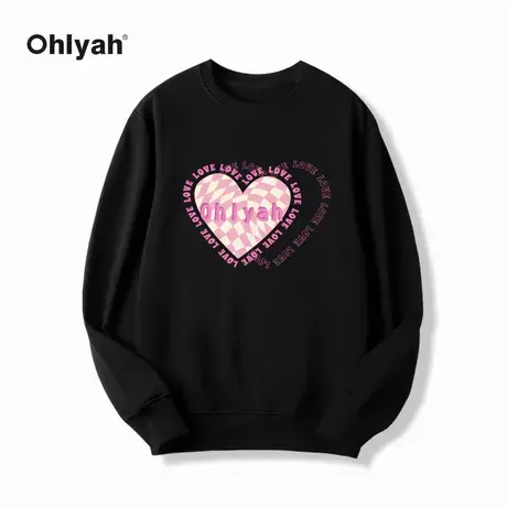 Ohlyah潮牌爱心字母圆领卫衣女2022年春秋薄款小众学生情侣班服商品大图