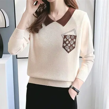 春装2023年新款方领设计感套头毛衣内搭长袖polo领洋气针织打底衫图片