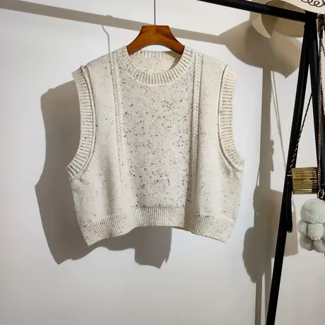 针织马甲女秋冬新款韩系宽松圆领叠穿短款麻花无袖毛衣背心外穿潮商品大图