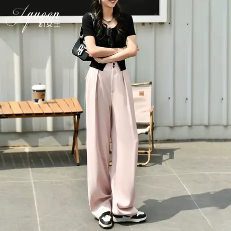 窄版阔腿裤女2023夏季新款宽松时尚百搭高腰垂感直筒休闲西装裤商品大图