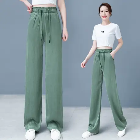 铜氨丝阔腿裤女高腰垂感2023夏季薄款宽松显瘦直筒休闲拖地长裤潮图片