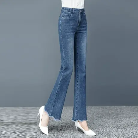 微喇牛仔裤女高腰2023春秋新款直筒女裤垂感磨白喇叭裤显瘦长裤子图片