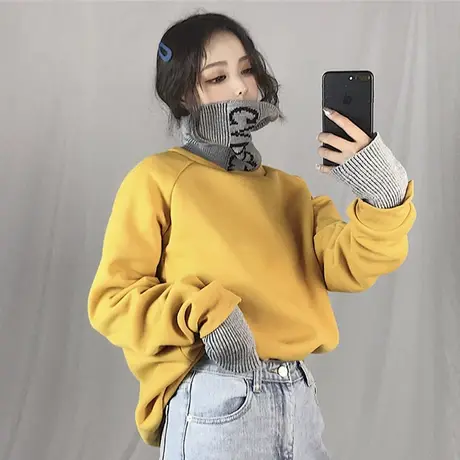 polo港风卫衣女加绒加厚秋冬假两件上衣韩版宽松ins超火的外套cec图片