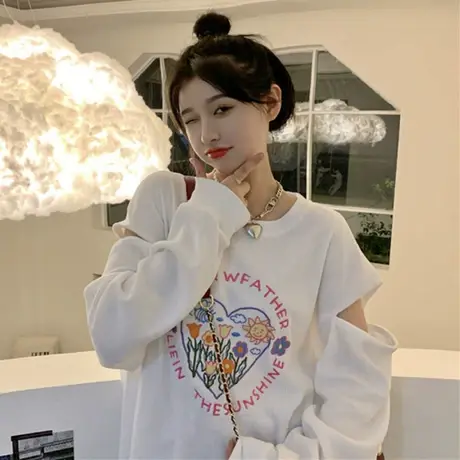 华夫格卫衣女春秋薄款宽松chic港风上衣美式复古hiphop外套潮ins商品大图