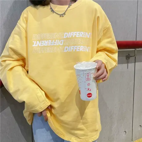 红续2023春装新款韩版原创字母港风ins潮盐系少女宽松卫衣慵懒风图片