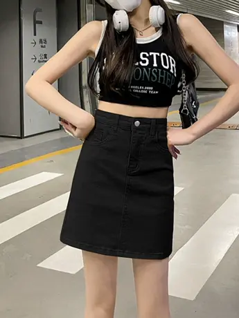 清仓捡漏辣妹包臀半身牛仔裙女2023春夏设计感小众高腰A字裙短裙商品大图