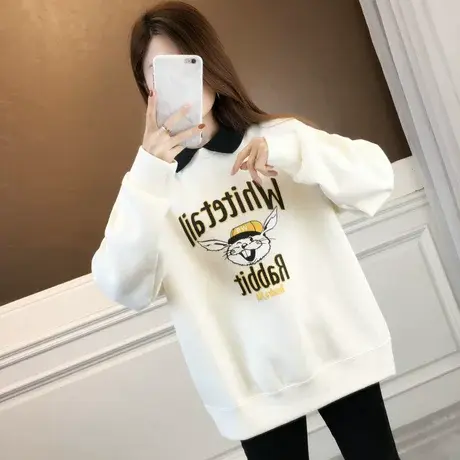 设计感小众卫衣女秋冬韩版宽松加绒加厚翻领polo衫假两件上衣外套图片