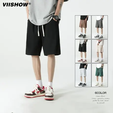 VIISHOW夏季纯色宽松潮流情侣嘻哈五分裤子休闲运动短裤男士男装商品大图