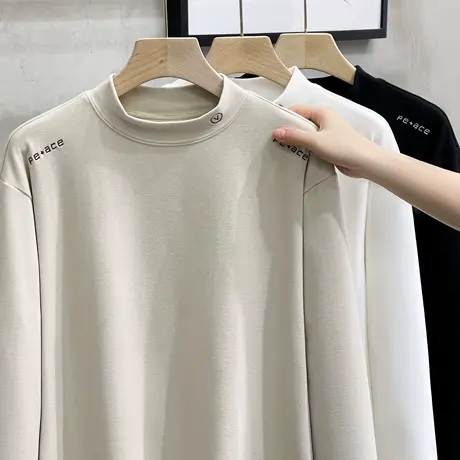 冬秋装上衣半高领双面绒德绒中领修身内搭保暖打底衫男士长袖t恤商品大图