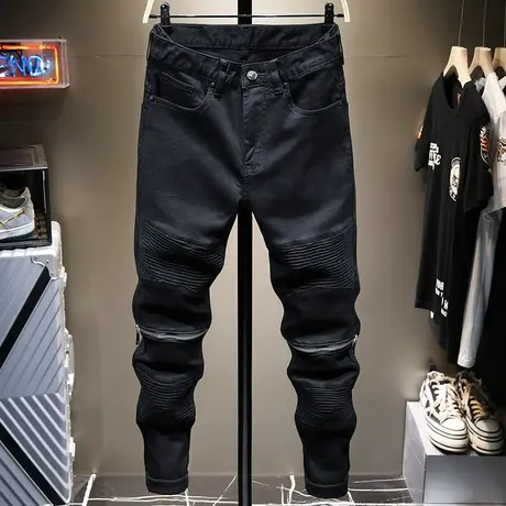 夏季薄款时尚潮牌牛仔裤男修身小脚弹力男士韩版潮流日系街头裤子商品大图