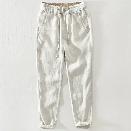 亚麻裤男宽松男士休闲裤夏季薄款男裤夏裤麻裤子哈伦棉麻九分裤潮商品大图