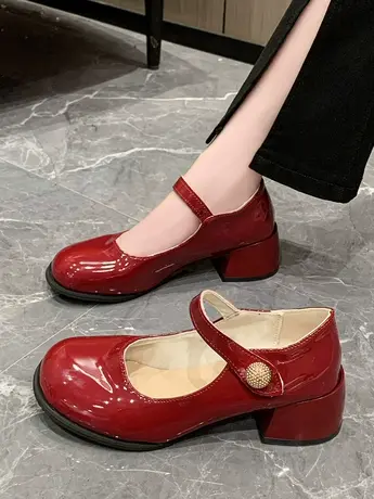 英伦风浅口小皮鞋女法式复古单鞋2023春秋季新款玛丽珍粗跟高跟鞋图片