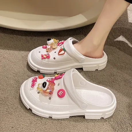 包头洞洞鞋女新款夏季可外穿防滑可爱水晶小熊厚底沙滩松糕凉拖鞋商品大图