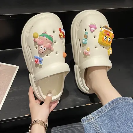 可爱卡通洞洞鞋女夏季外穿2023年新款厚底防滑两穿凉鞋包头凉拖鞋商品大图