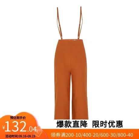 【艾格】直筒背带裤2023春秋新款气质休闲纯色百搭女生阔腿长裤商品大图