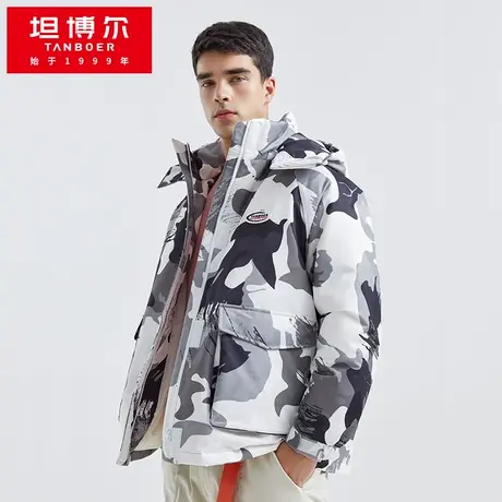坦博尔羽绒服男女同款情侣款韩版廓形潮流工装短款迷彩外套图片