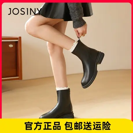 卓诗尼女靴秋冬新款瘦瘦靴显瘦后拉链粗跟单靴英伦风百搭时装靴女图片
