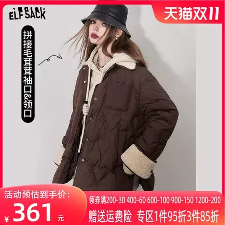 妖精的口袋美拉德宽松棉服女2023冬季新款拼接设计感薄款棉衣外套商品大图
