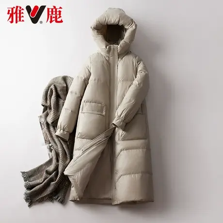 雅鹿羽绒服女中长款2021冬季新款长过膝宽松加厚保暖连帽外套高端商品大图