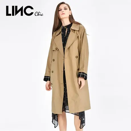 LINC金羽杰风衣外套女秋季新款长款大翻领英伦风潮流上衣官方正品商品大图