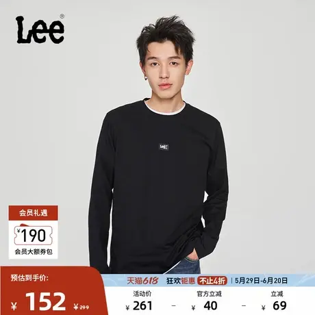 Lee25春夏新品标准版圆领织标Logo黑色男长袖T恤休闲LMT0097944LE商品大图