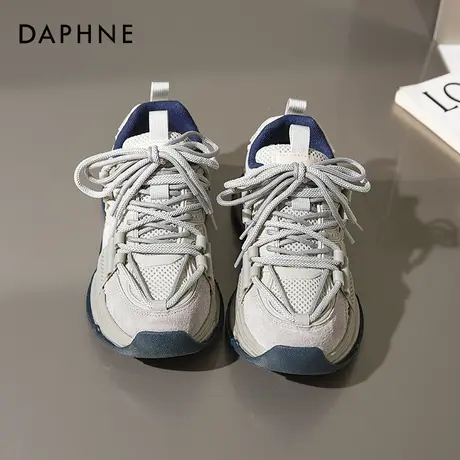 达芙妮厚底老爹鞋女2025春季新款灰色增高轻便显脚小真皮运动鞋子商品大图