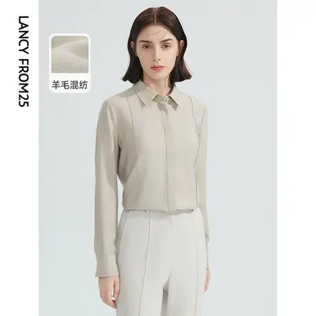 朗姿羊毛polo领衬衣通勤穿搭长袖上衣秋季新款休闲衬衫女高级感图片