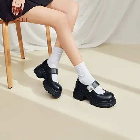 骆驼女鞋2025春季新款真皮玛丽珍乐福鞋女厚底JK小皮鞋粗跟单鞋女商品大图