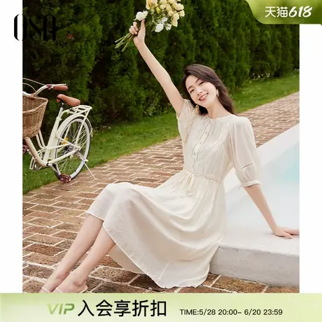 OSA欧莎法式复古中长款设计感小众塔克褶连衣裙女夏季2025年新款图片