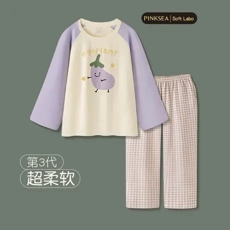 睡衣女春秋2025新款可爱茄子套装大码可外穿纯棉磨毛长袖家居服商品大图