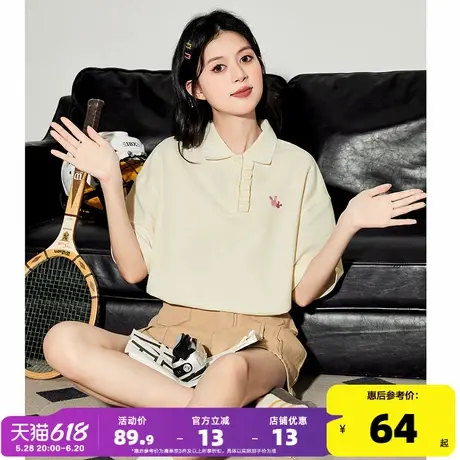 唐狮新款polo衫白色短袖t恤女2024春夏季爆款宽松打底衫半袖上衣商品大图