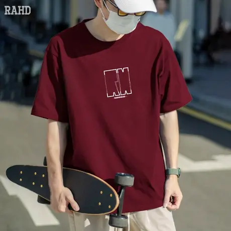 Radiohead短袖t恤男2024夏季新款圆领宽松酒红色体恤衫宽松大码潮商品大图
