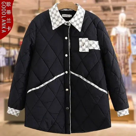 加肥加大码妈妈冬季羽绒棉服女200斤宽松时尚翻领中长款棉衣外套商品大图